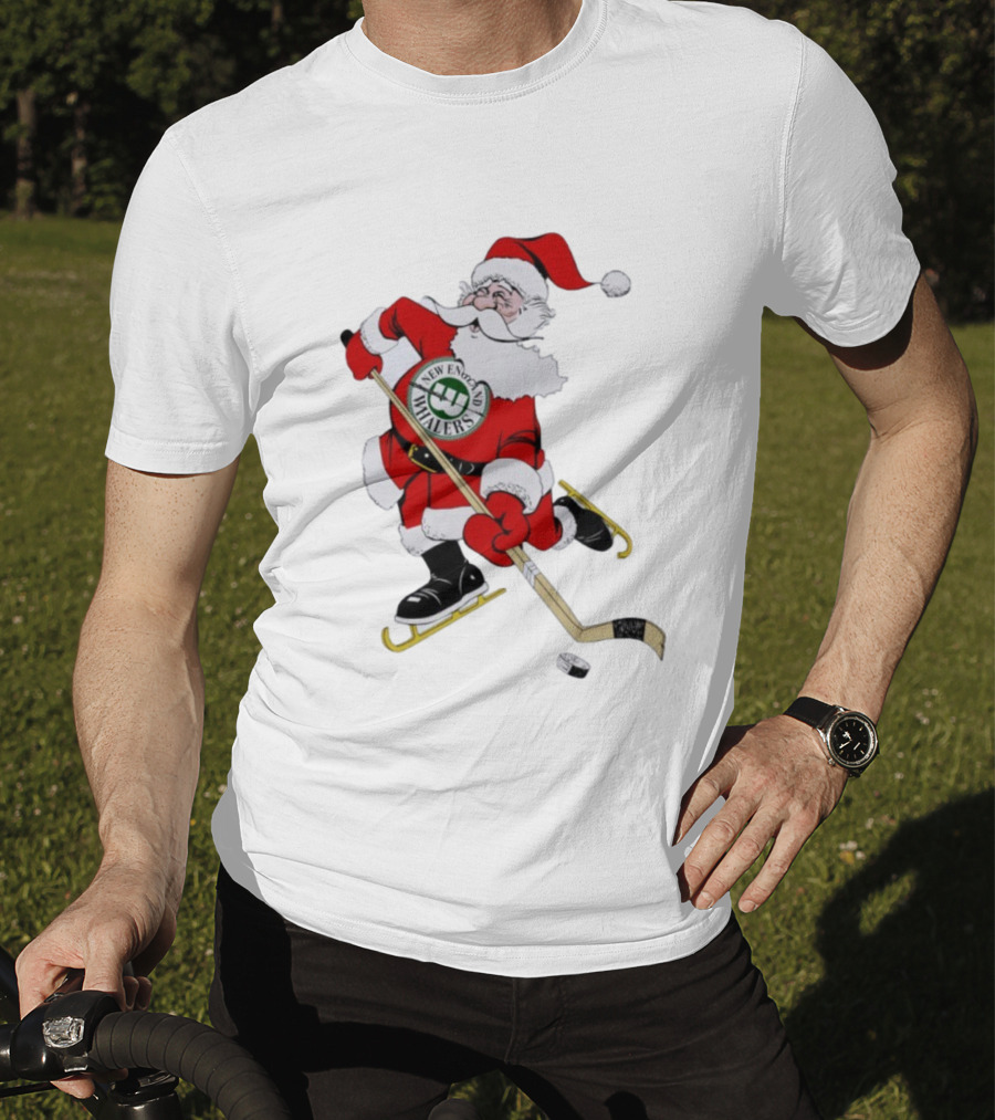 New England Whalers Santa Christmas Hockey Skating Holiday T-Shirt