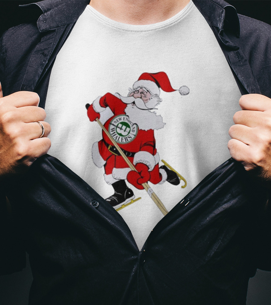 New England Whalers Santa Christmas Hockey Skating Holiday T-Shirt