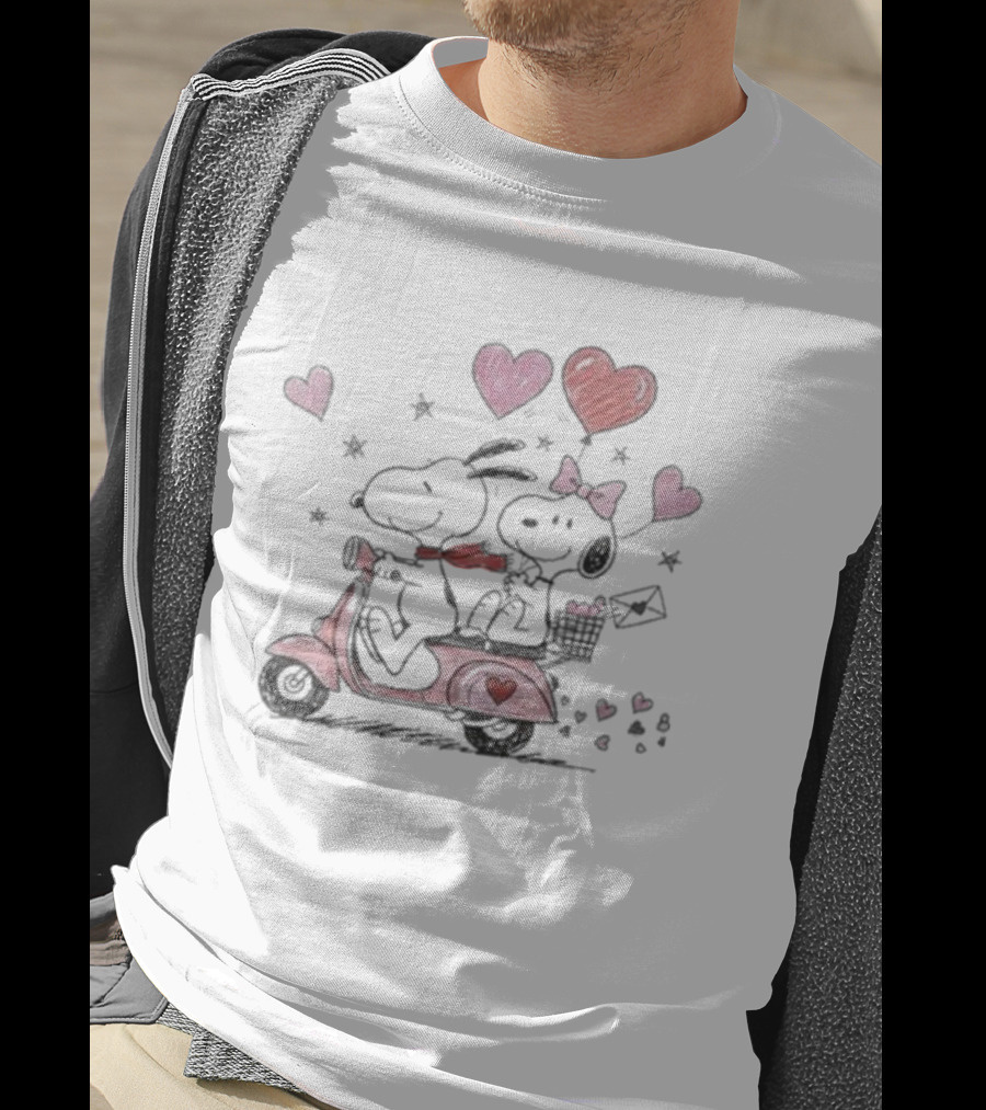 Snoopy Peanuts Valentine's Day Hearts Romantic Scooter Celebration T-Shirt