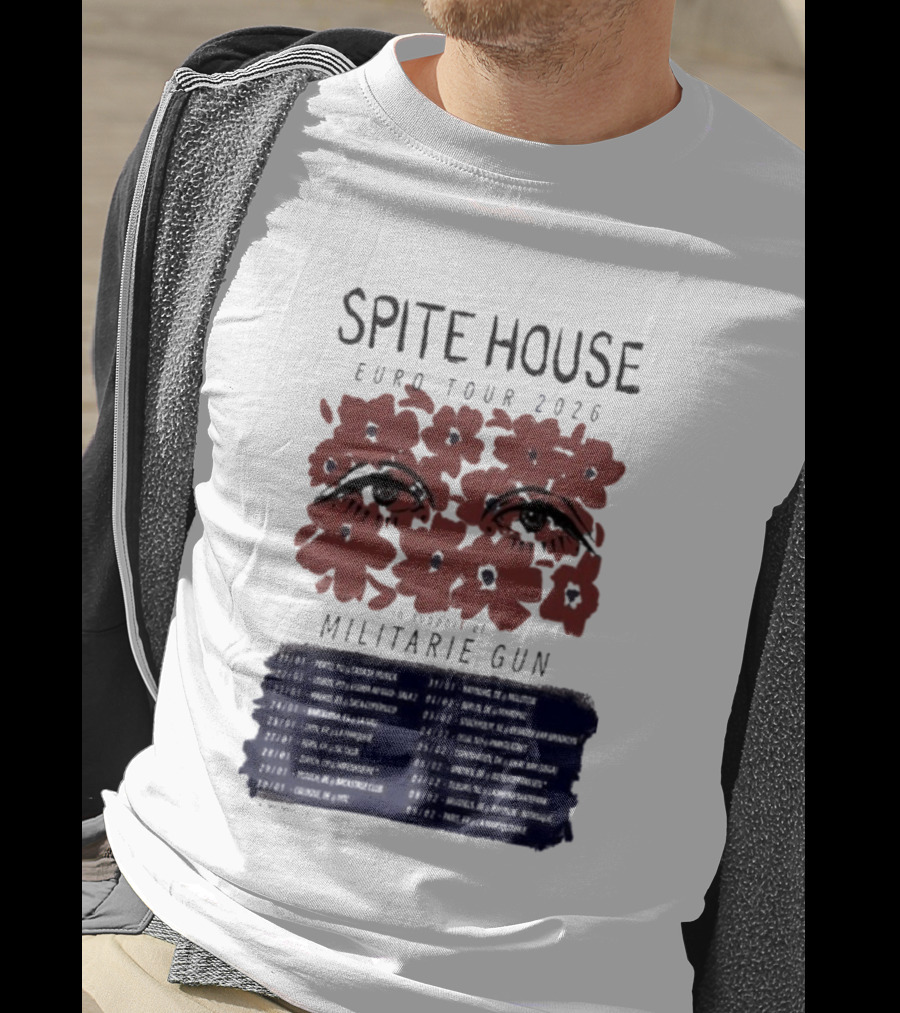 Spite House Militärie Gun Euro Tour 2026 Eyes And Flowers T-Shirt