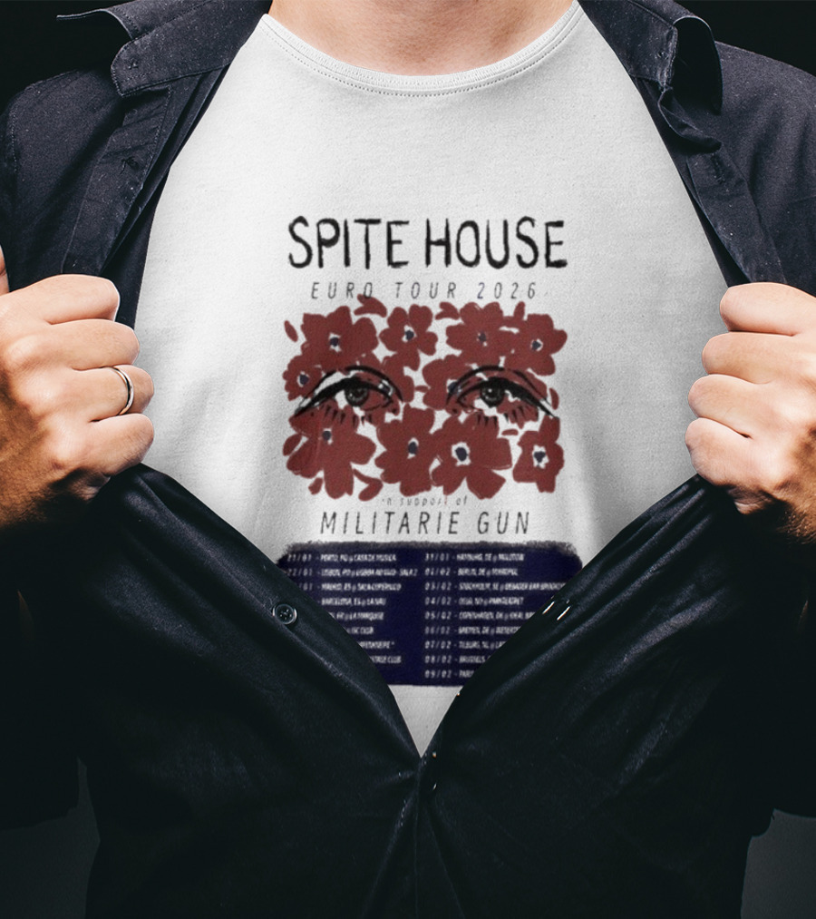 Spite House Militärie Gun Euro Tour 2026 Eyes And Flowers T-Shirt