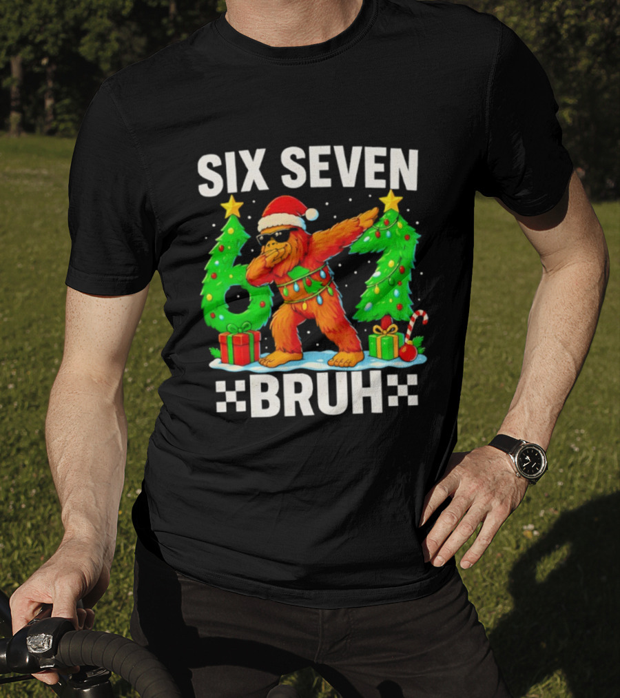 Six Seven Bigfoot Santa Dabbing Bruh Christmas Funny T-Shirt