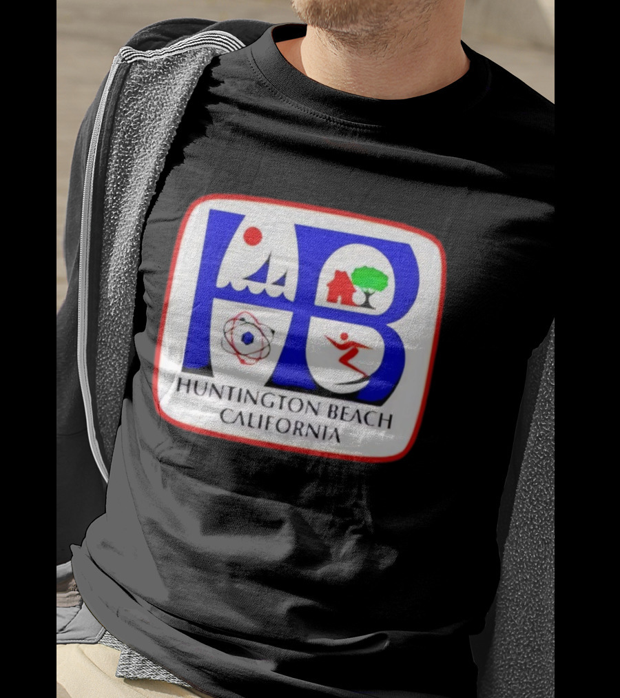 Huntington Beach California HB Surf City Skateboarding Waves Icons T-Shirt