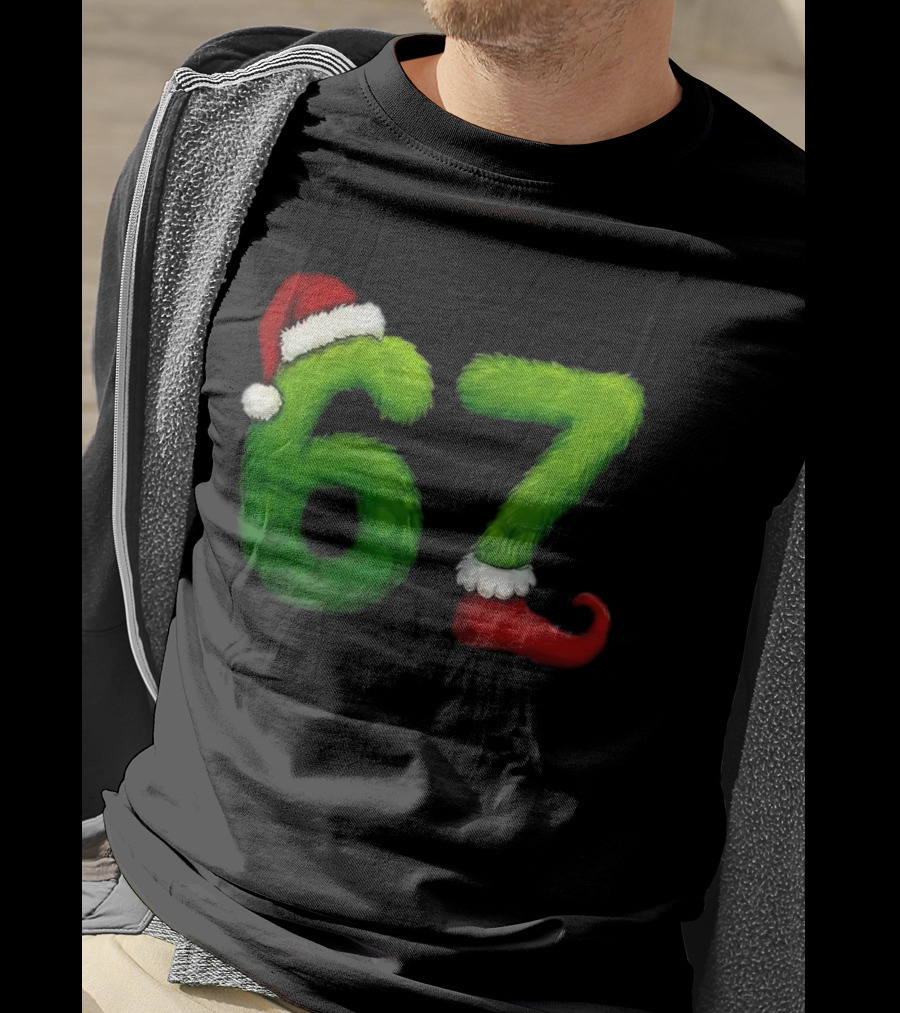 Gen Z Meme 67 Santa Hat Grinch Feet Christmas T-Shirt