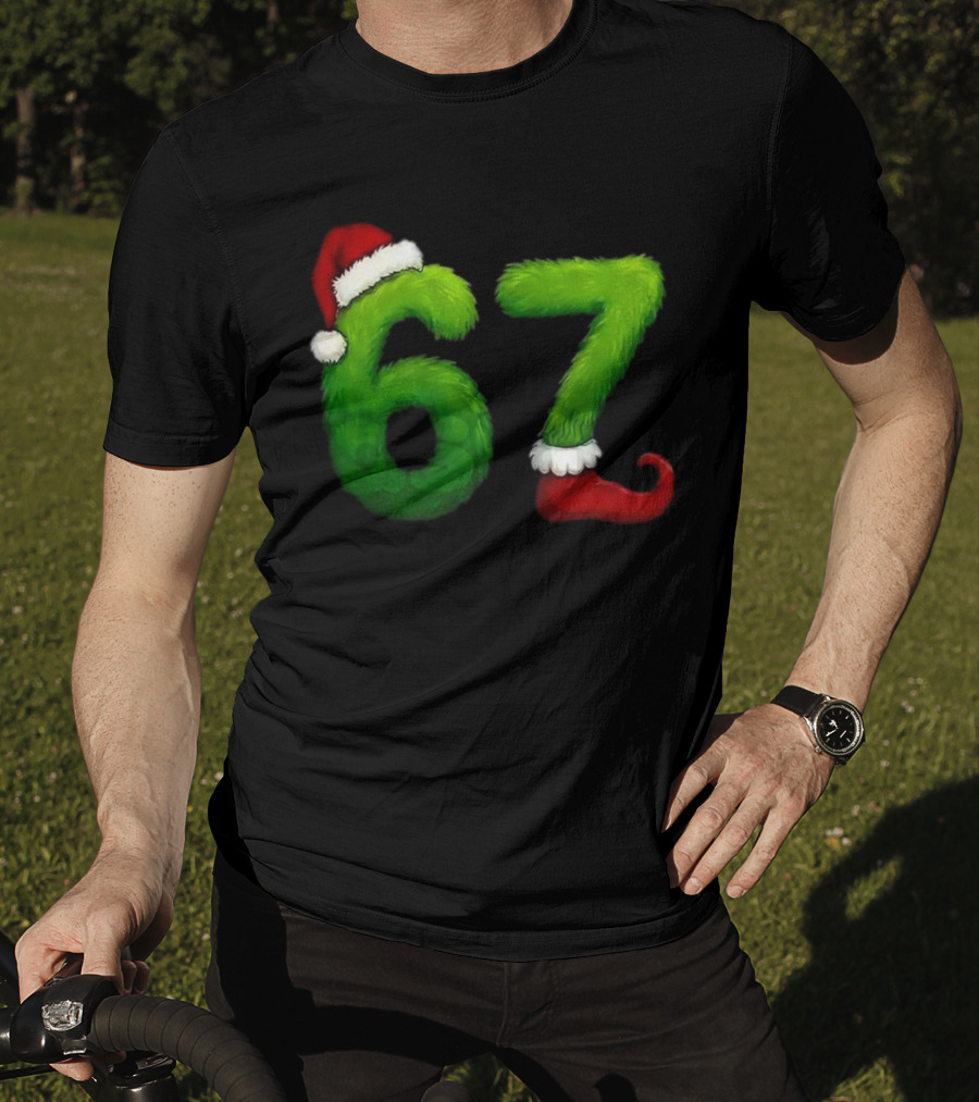 Gen Z Meme 67 Santa Hat Grinch Feet Christmas T-Shirt