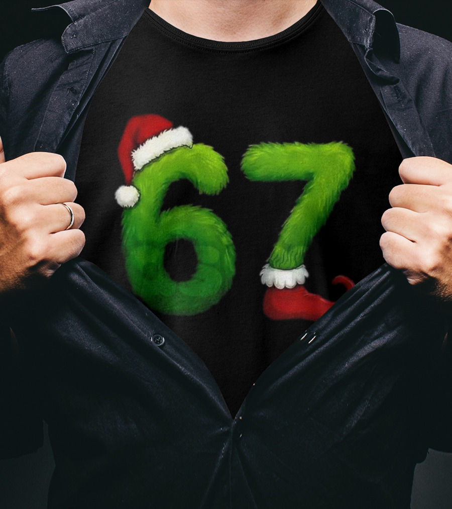 Gen Z Meme 67 Santa Hat Grinch Feet Christmas T-Shirt