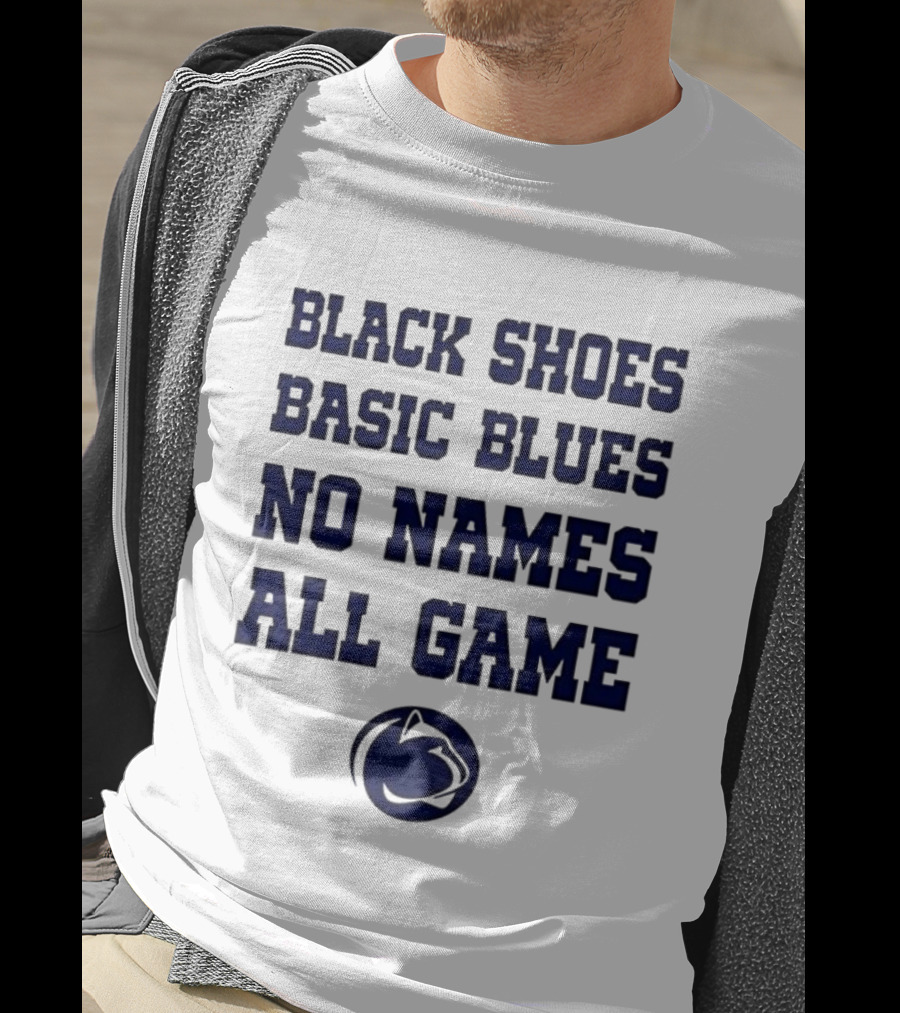 Penn State Nittany Lions Black Shoes Basic Blues No Names All Game Lions Logo T-Shirt