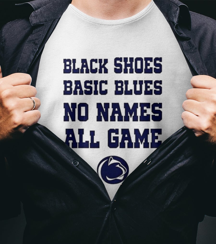 Penn State Nittany Lions Black Shoes Basic Blues No Names All Game Lions Logo T-Shirt