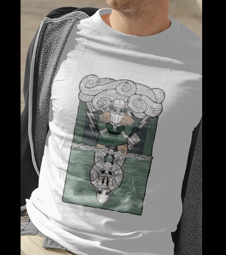 Tales From The Stinky Dragon Reflections Of Tolv Viking Dwarf And Robot Mirror Waves Storm Clouds Lightning T-Shirt