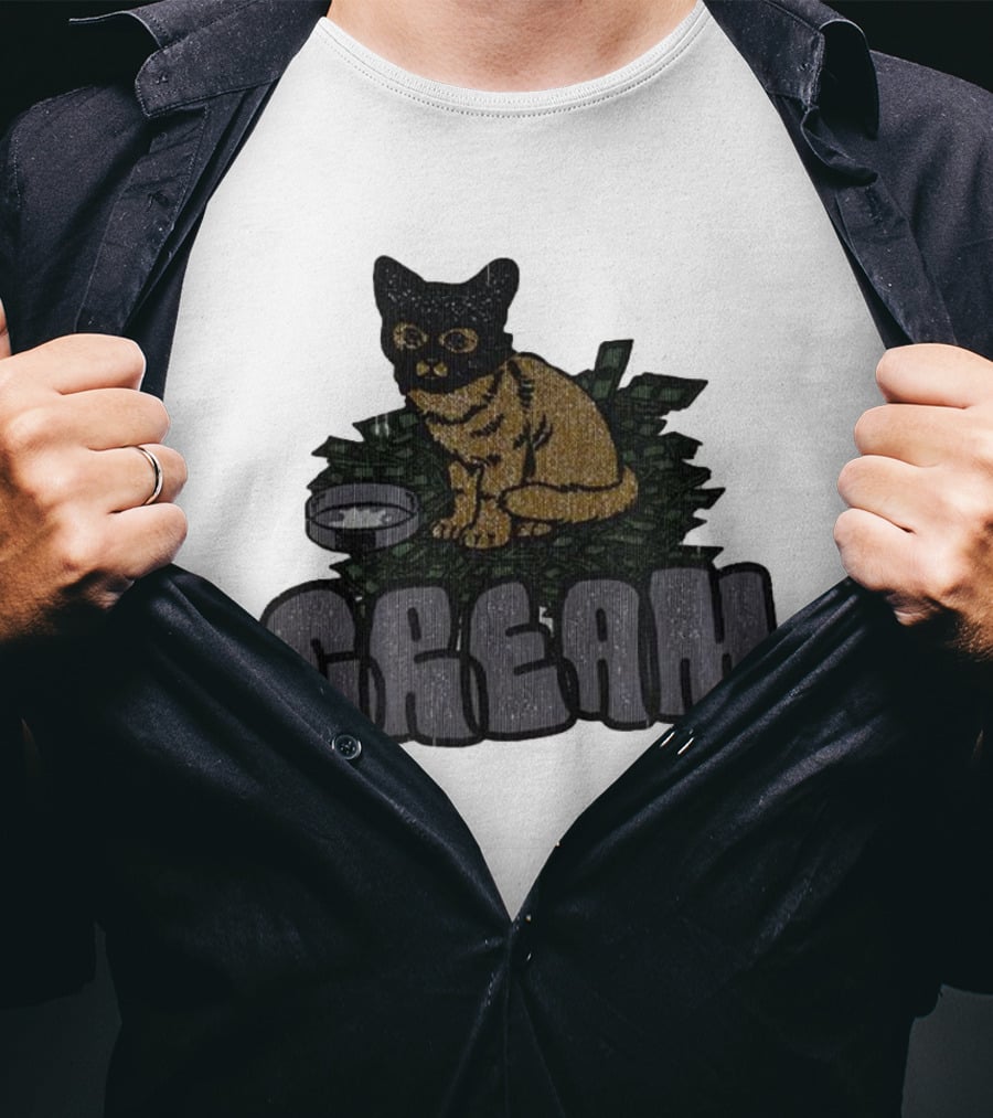 CREAM Cat Vintage Style With Bowl And Leafy Background T-Shirt