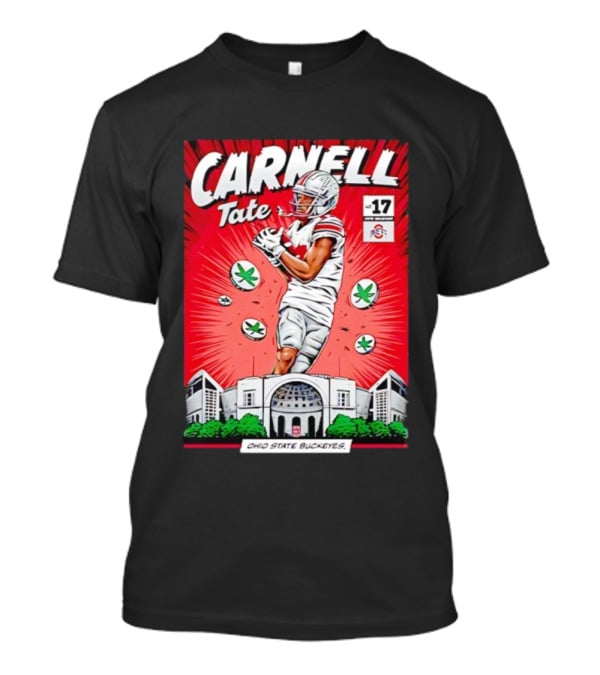 Carnell Tate Ohio State Buckeyes Comic No. 17 Buckeye Leaves Stadium T-Shirt