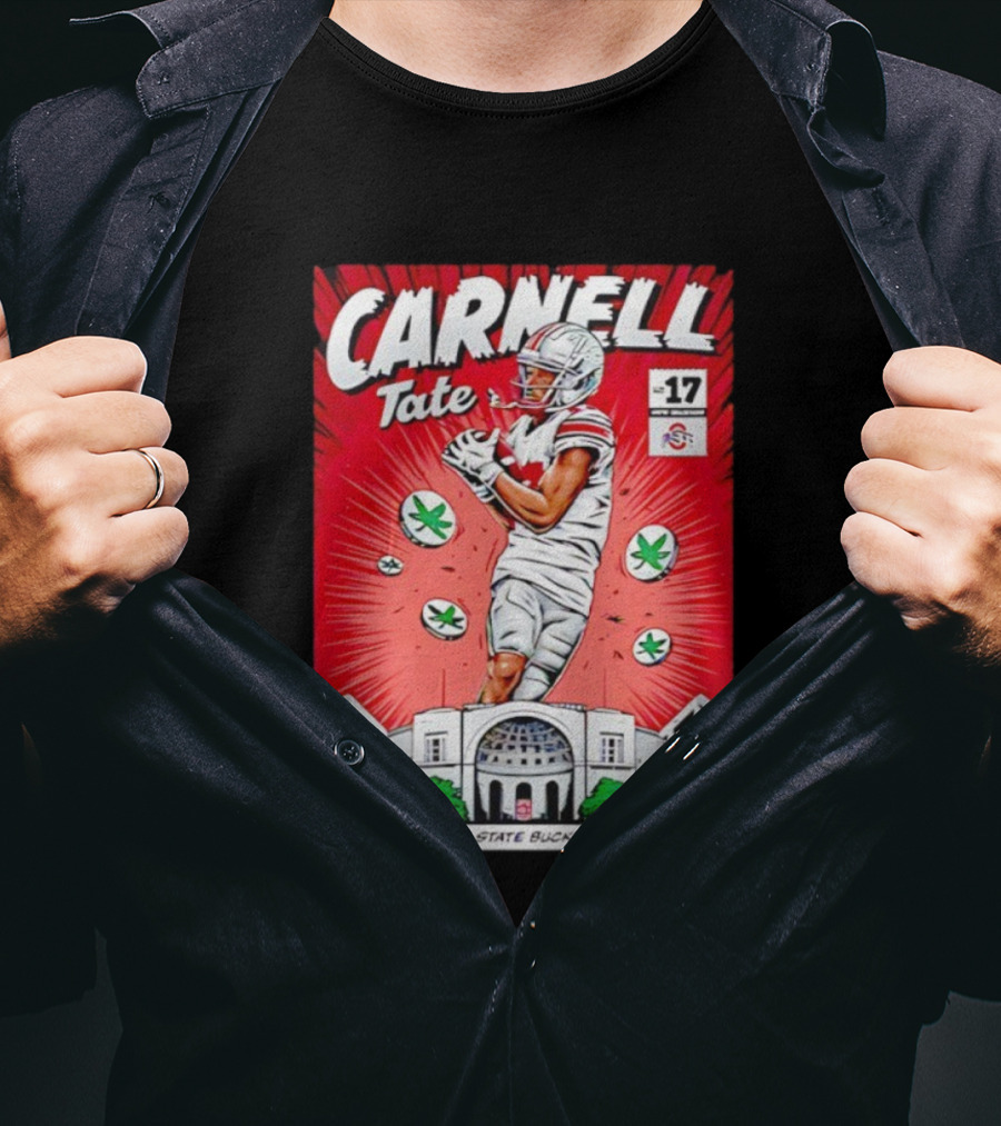 Carnell Tate Ohio State Buckeyes Comic No. 17 Buckeye Leaves Stadium T-Shirt