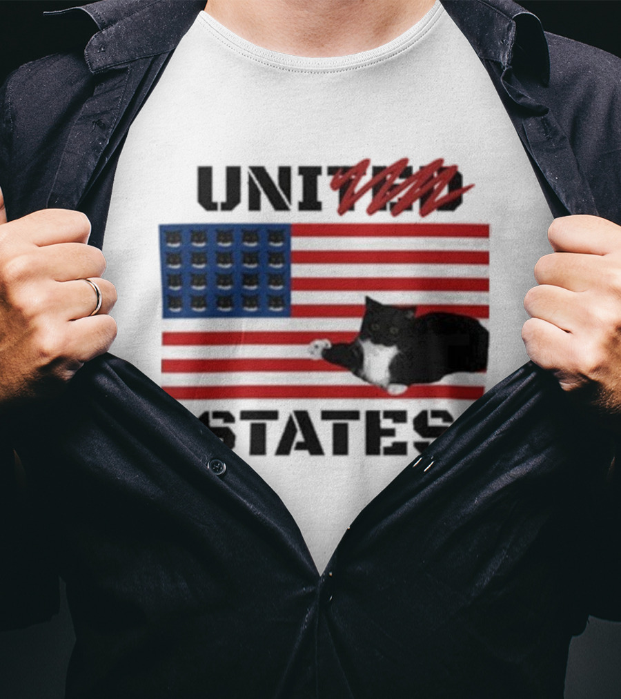 Uni-Ted States Cat American Flag With Black Cat Paws T-Shirt
