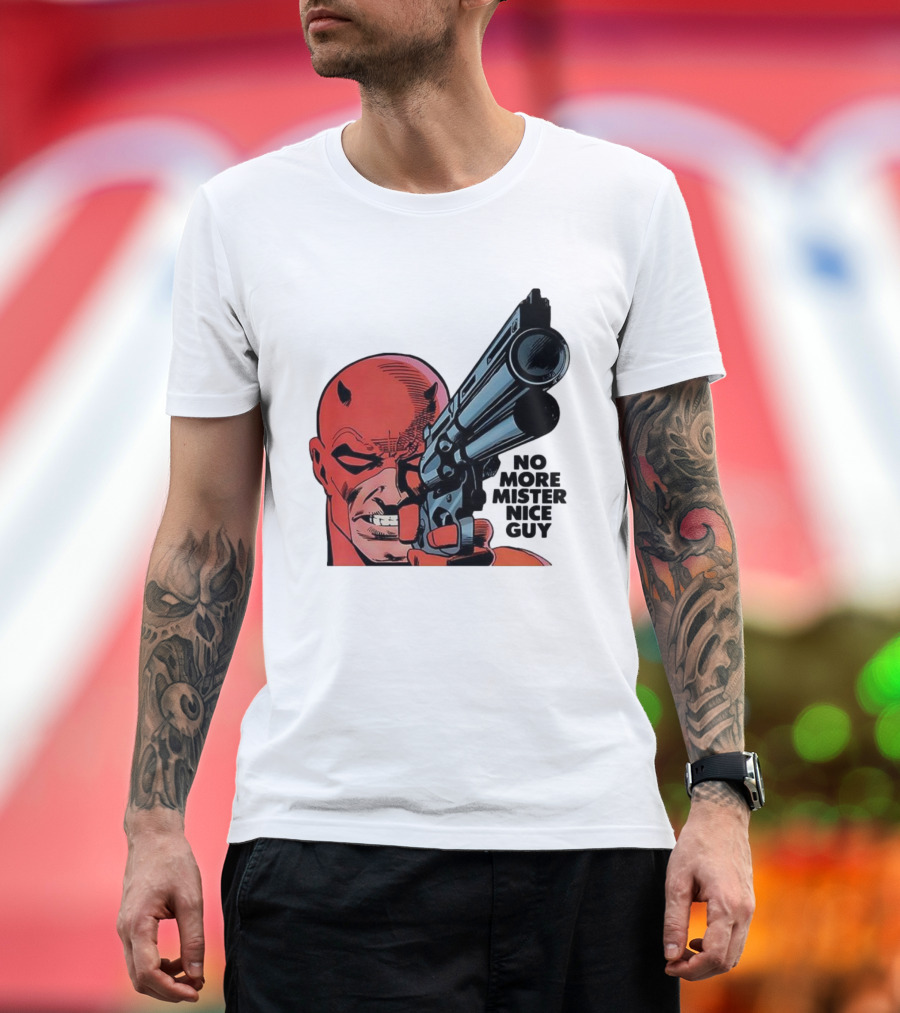No More Mister Nice Guy Devil With Gun Retro Comic Style T-Shirt