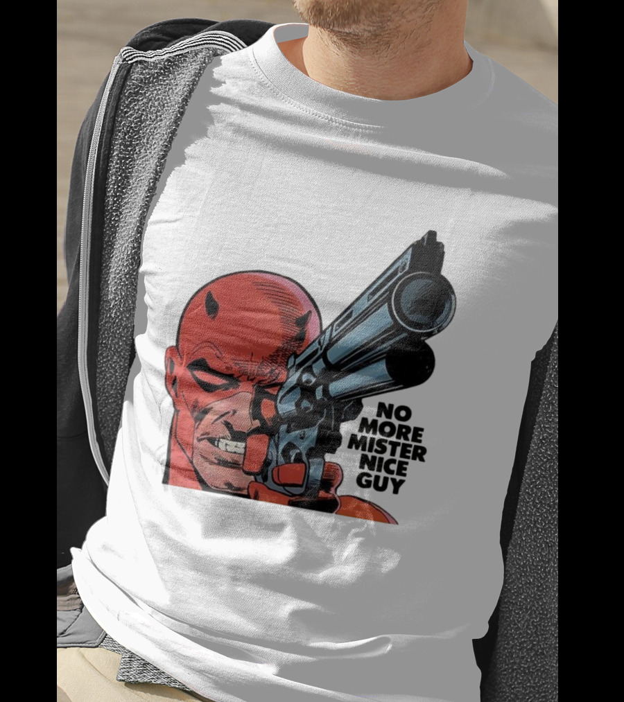 No More Mister Nice Guy Devil With Gun Retro Comic Style T-Shirt