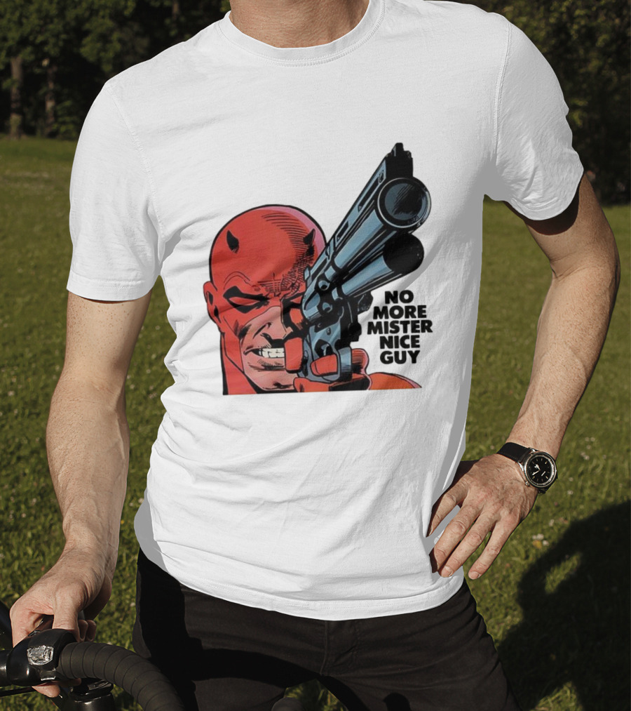 No More Mister Nice Guy Devil With Gun Retro Comic Style T-Shirt