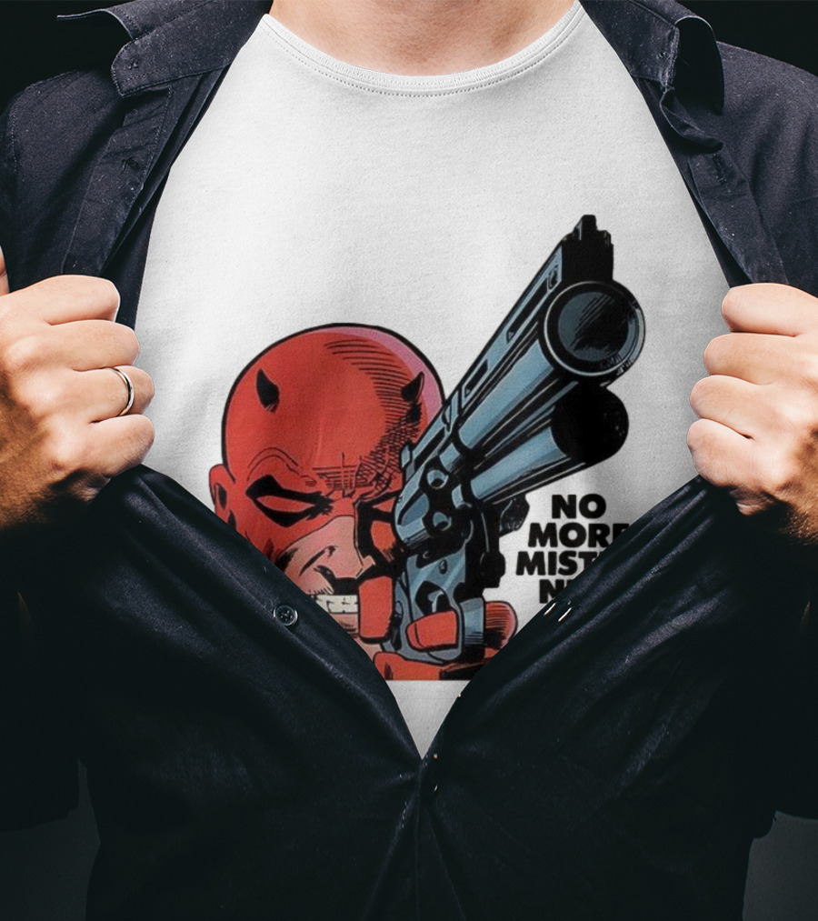 No More Mister Nice Guy Devil With Gun Retro Comic Style T-Shirt
