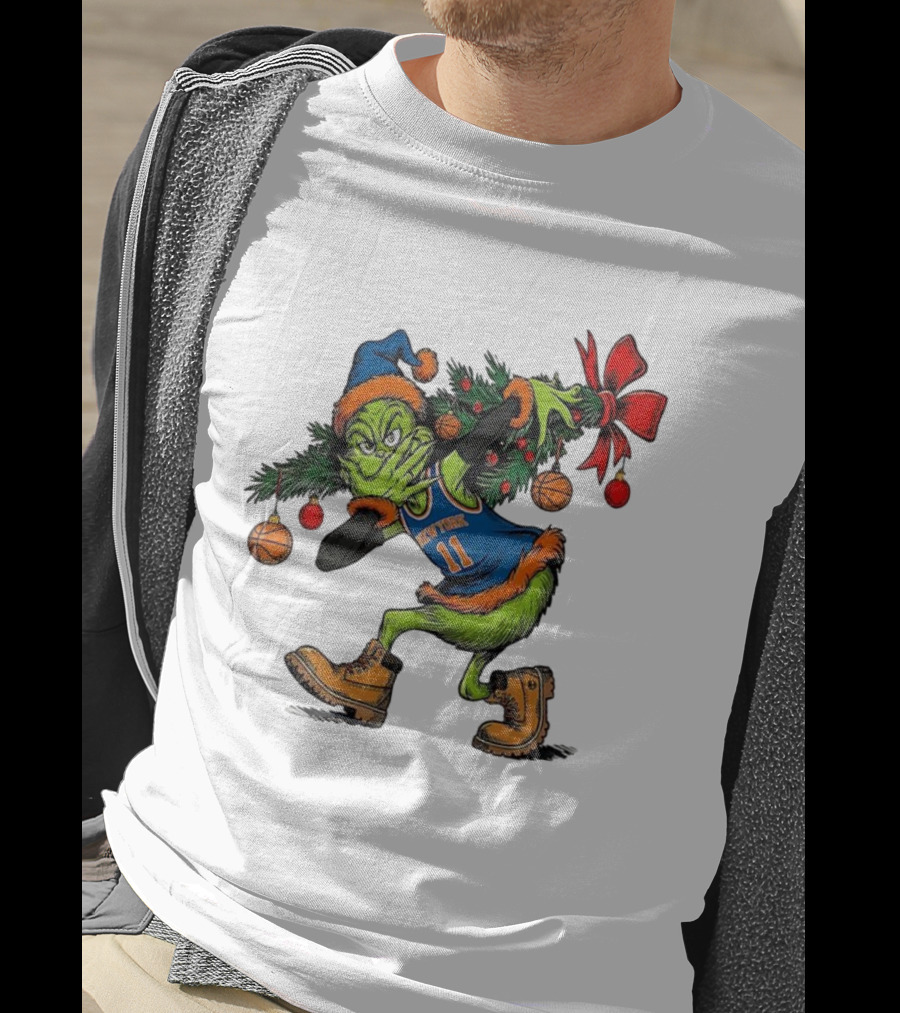 Grinch Knicks Jalen Brunson Christmas Heist Basketball Holiday T-Shirt