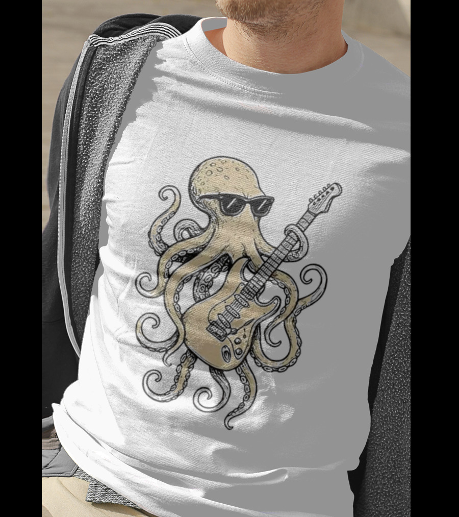 Cool Octopus With Guitar And Sunglasses Meme T-Shirt