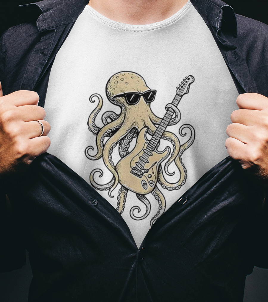 Cool Octopus With Guitar And Sunglasses Meme T-Shirt