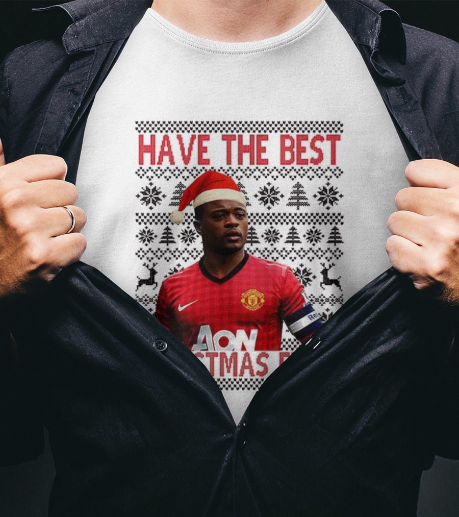 Have The Best Christmas Evra Manchester United Ugly Xmas Santa Hat Football Player T-Shirt
