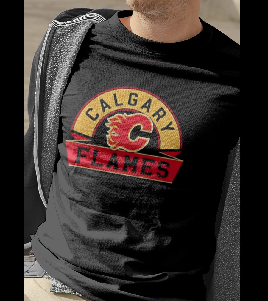 Calgary Flames Black Richmond Banner Hockey Team Logo T-Shirt