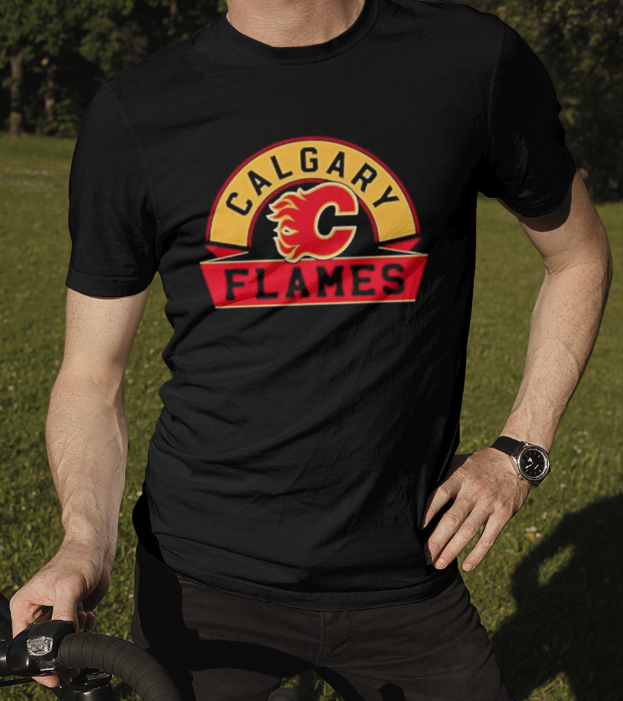 Calgary Flames Black Richmond Banner Hockey Team Logo T-Shirt