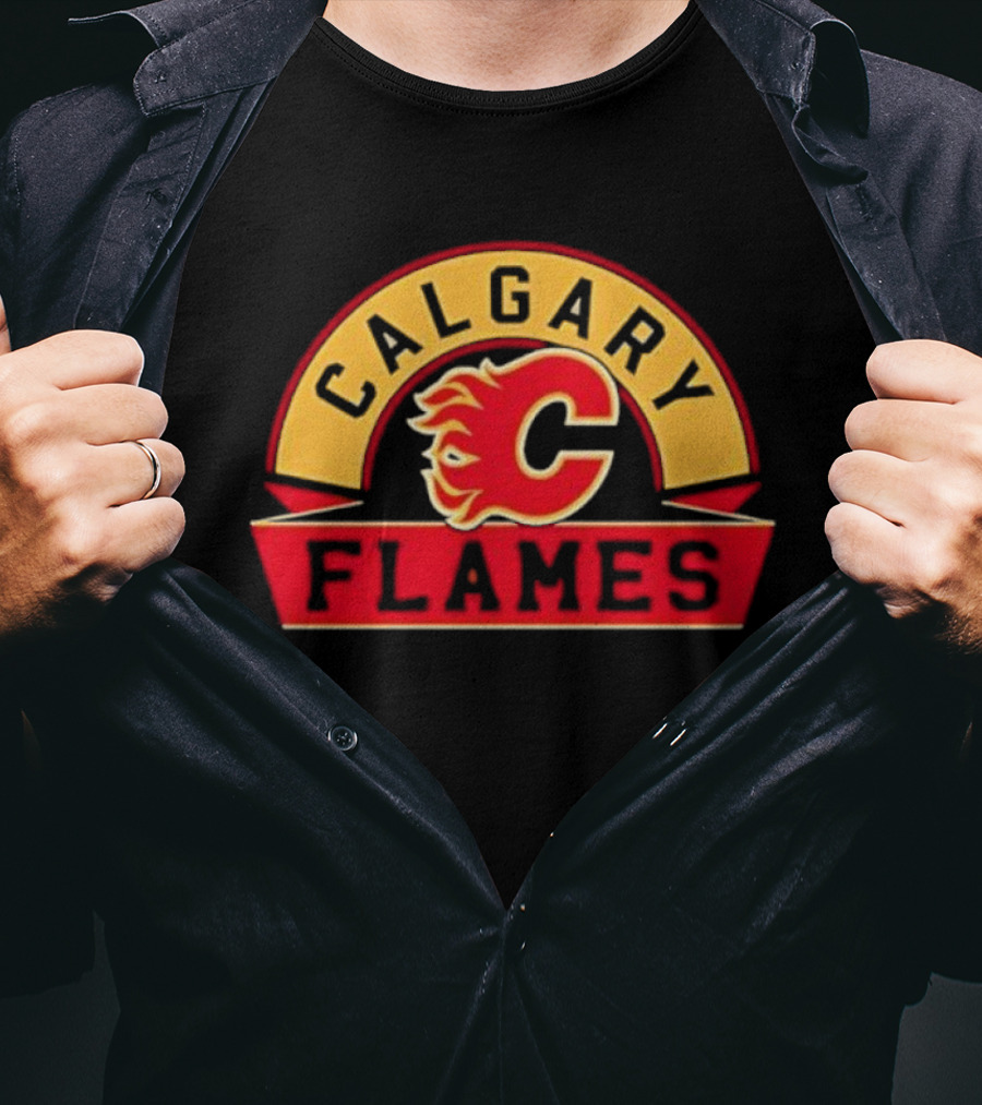 Calgary Flames Black Richmond Banner Hockey Team Logo T-Shirt