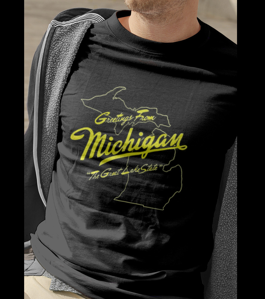 Greetings From Michigan The Great Lake State Map Outline T-Shirt