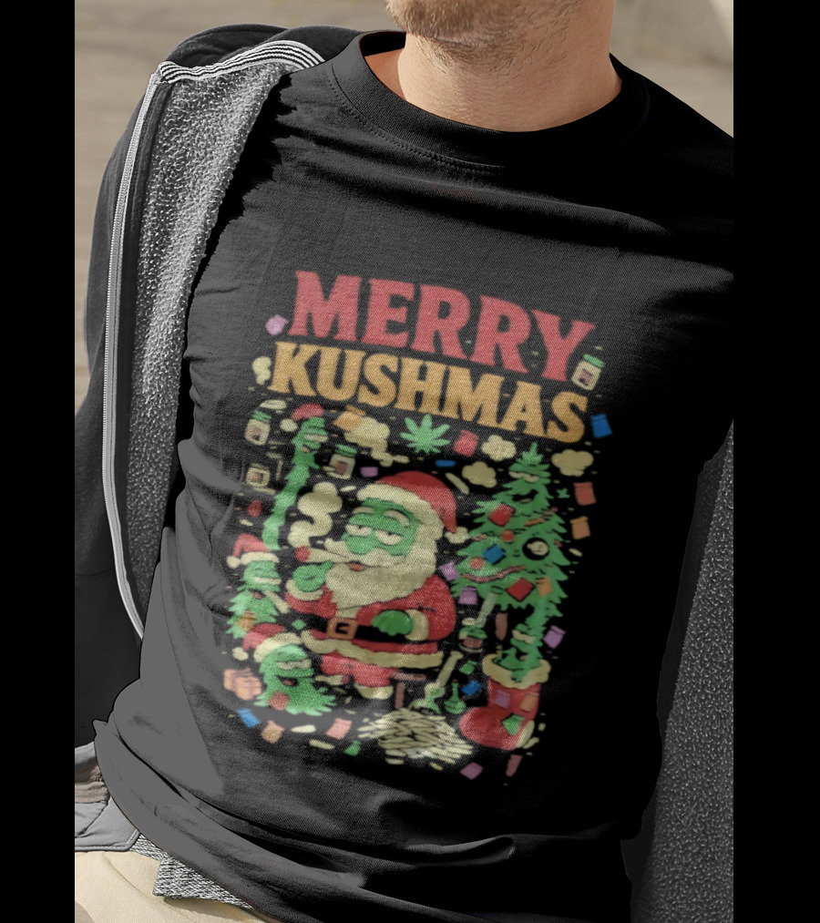 Merry Kushmas Santa Claus Smoking Christmas Tree T-Shirt