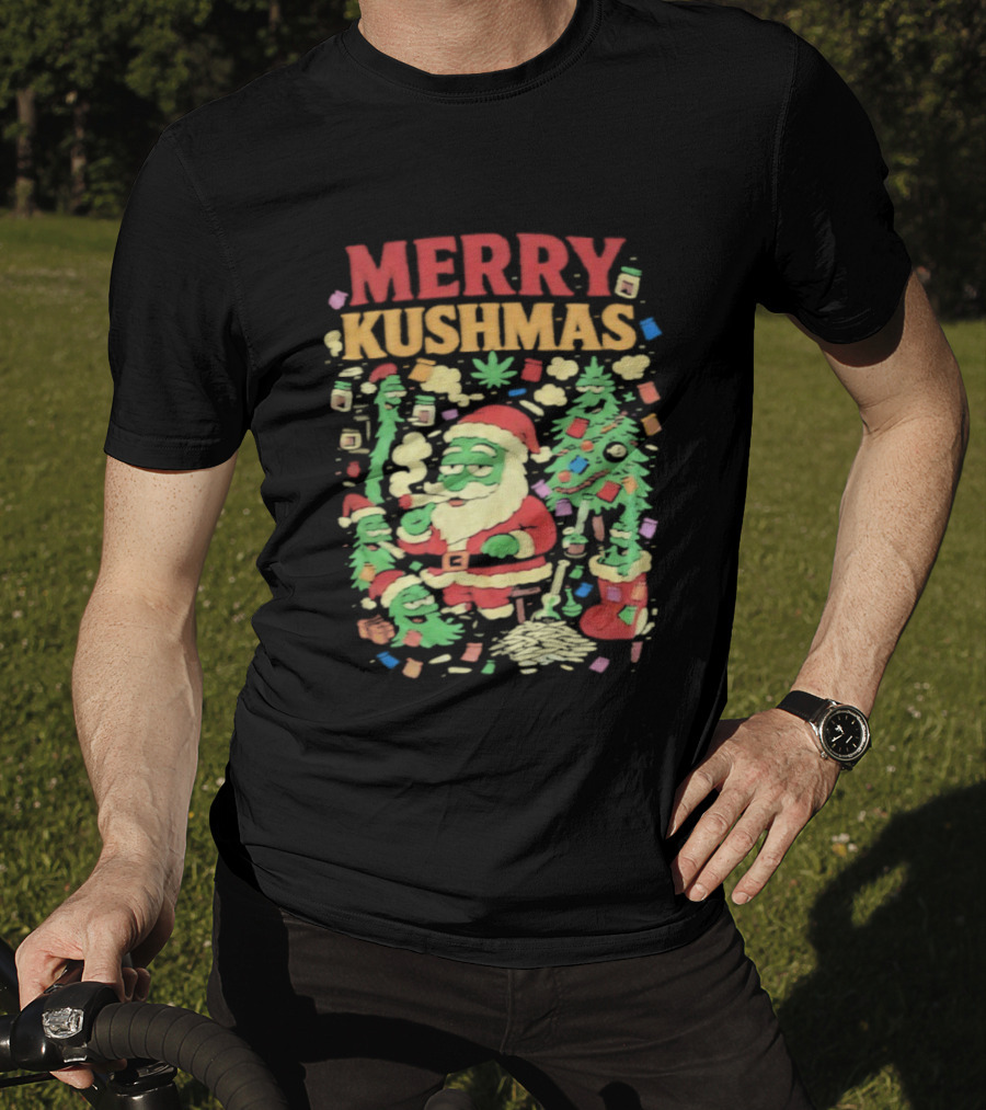 Merry Kushmas Santa Claus Smoking Christmas Tree T-Shirt