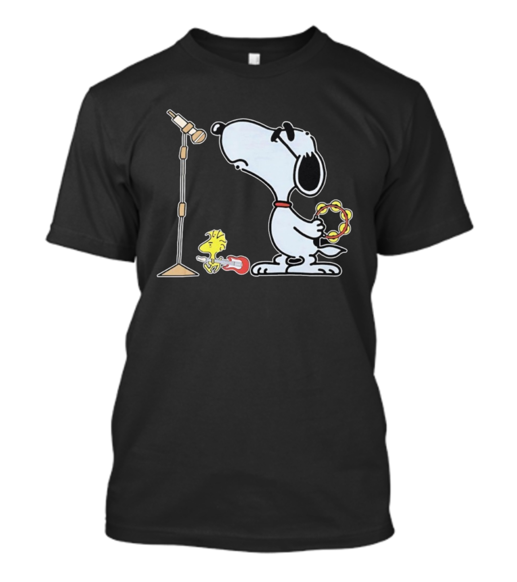 Oasis Snoopy And Woodstock Rock Band Peanuts Tambourine Guitar Microphone T-Shirt