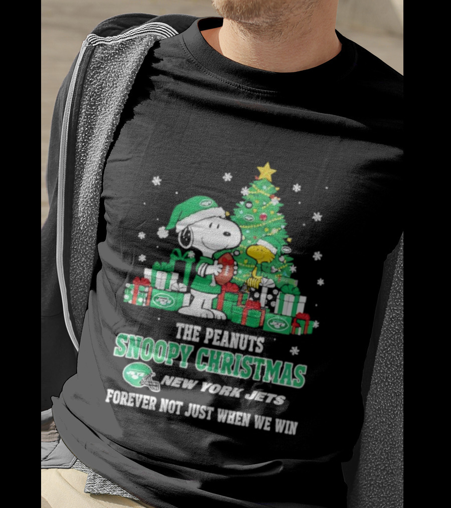 The Peanuts Snoopy Christmas New York Jets Forever Not Just When We Win Football Tree Holiday Theme T-Shirt