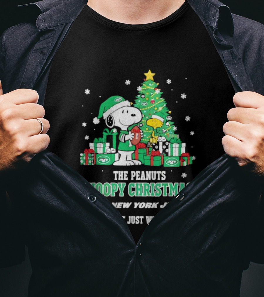 The Peanuts Snoopy Christmas New York Jets Forever Not Just When We Win Football Tree Holiday Theme T-Shirt