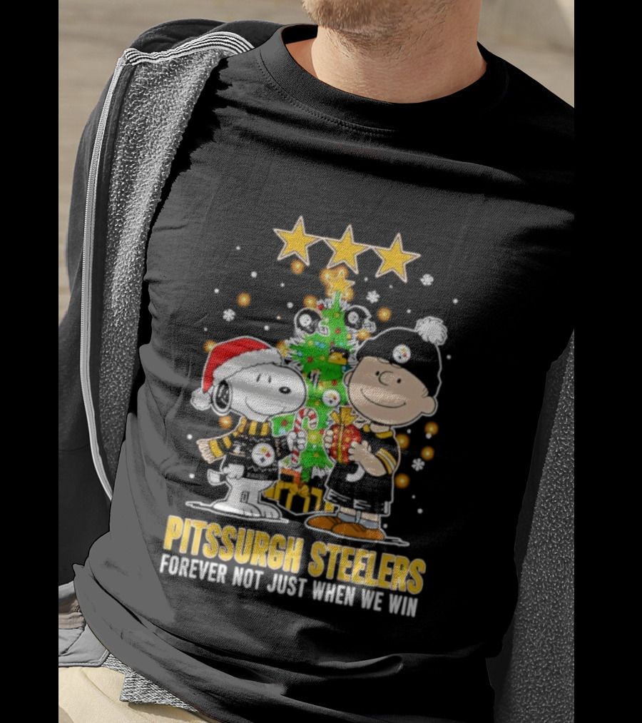 Peanuts Snoopy Christmas Tree Pittsburgh Steelers Forever Not Just When We Win T-Shirt
