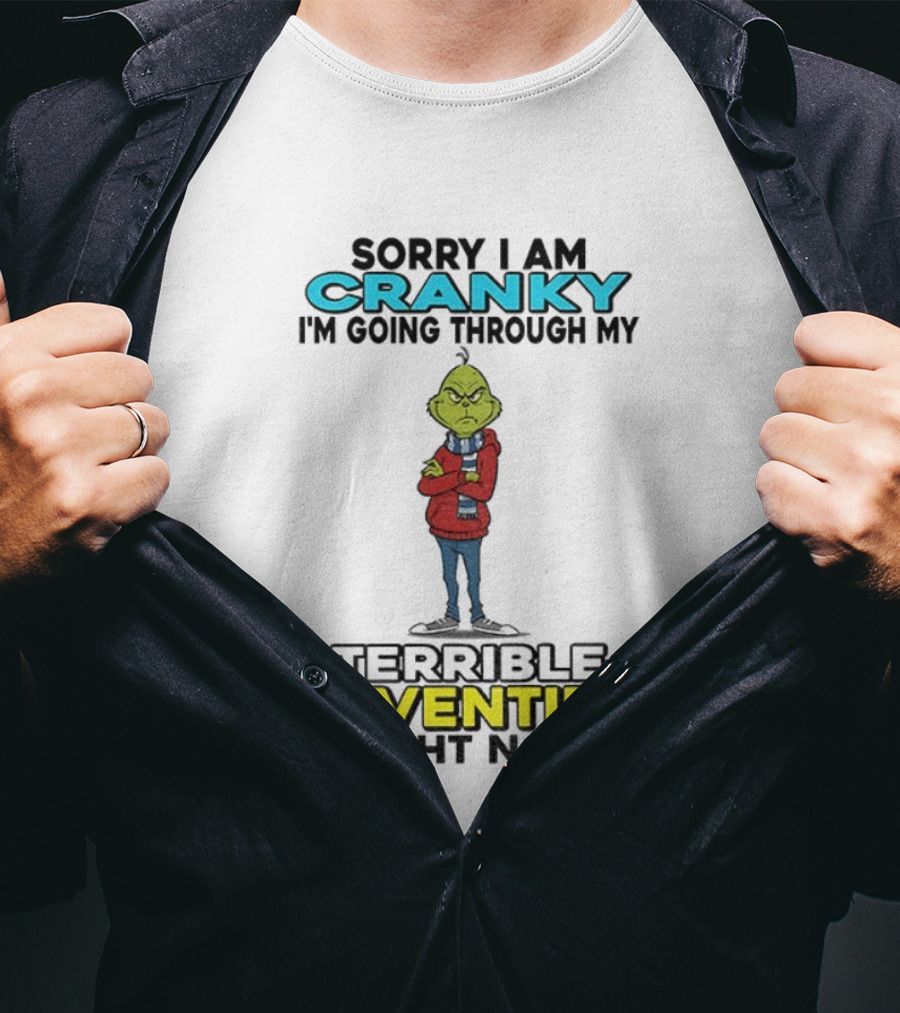 Grinch Sorry I Am Cranky Going Through My Terrible Seventies Right Now Christmas T-Shirt