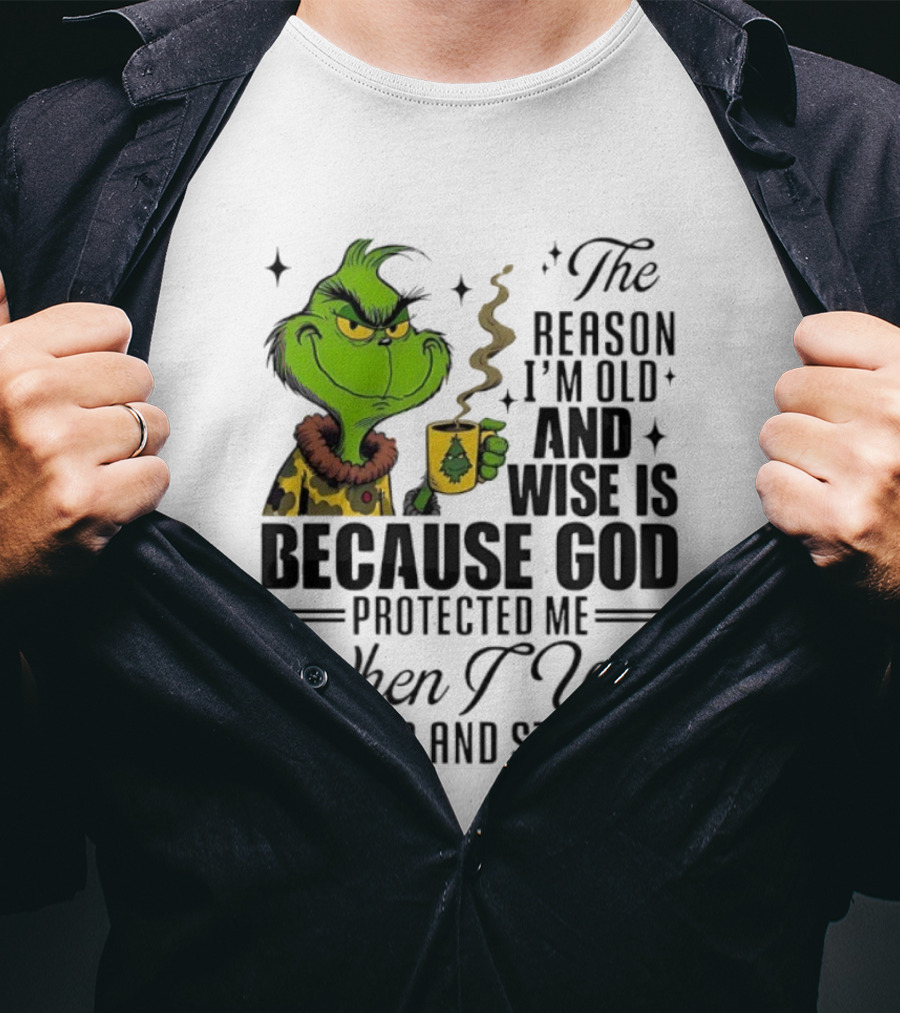 Grinch The Reason I'm Old And Wise Is Because God Protected Me When I Was Young And Stupid T-Shirt