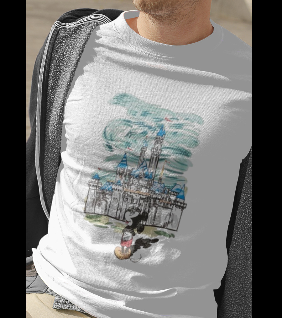 Mickey Mouse In Front Of Sleeping Beauty Castle Fantasy Scene T-Shirt