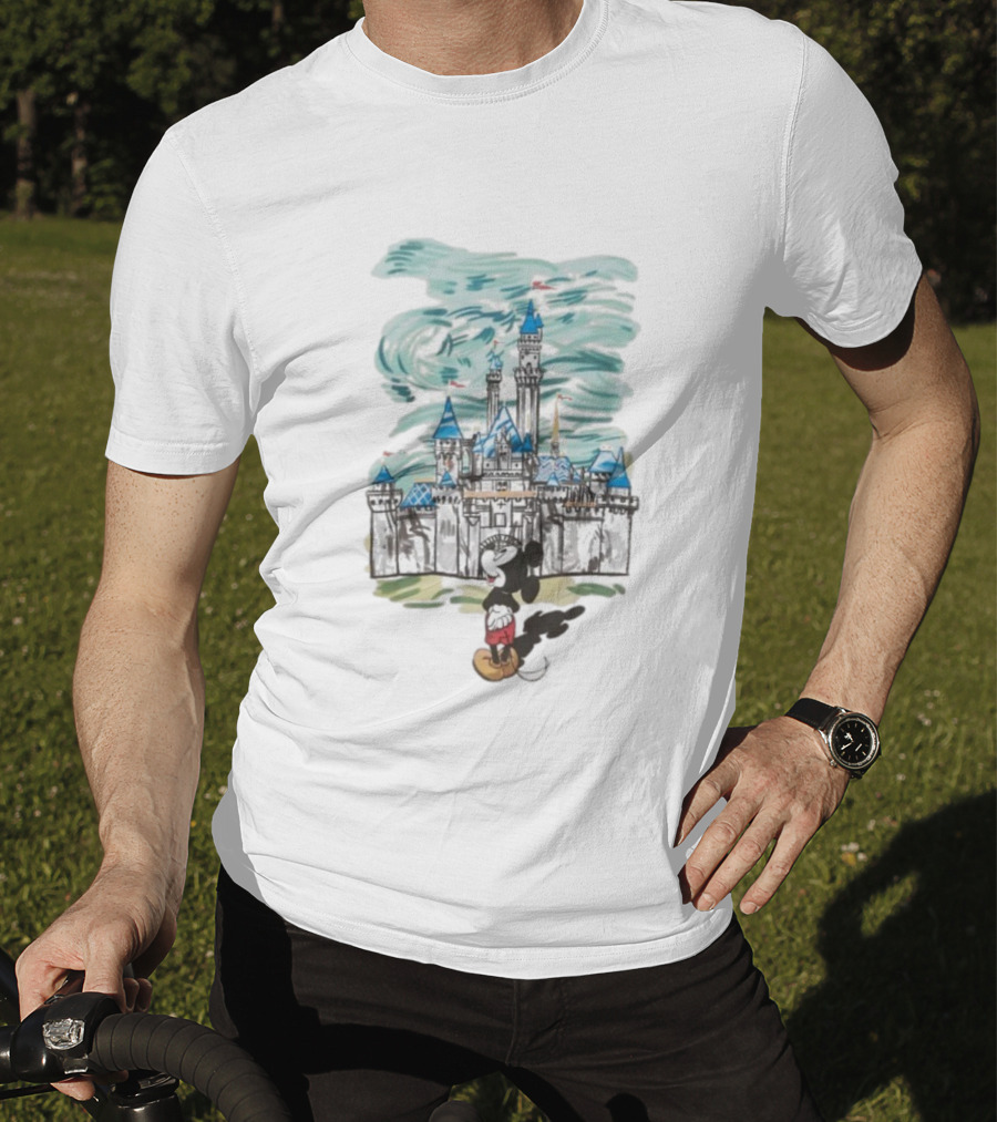 Mickey Mouse In Front Of Sleeping Beauty Castle Fantasy Scene T-Shirt