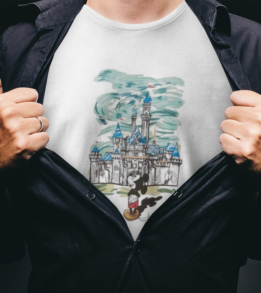 Mickey Mouse In Front Of Sleeping Beauty Castle Fantasy Scene T-Shirt