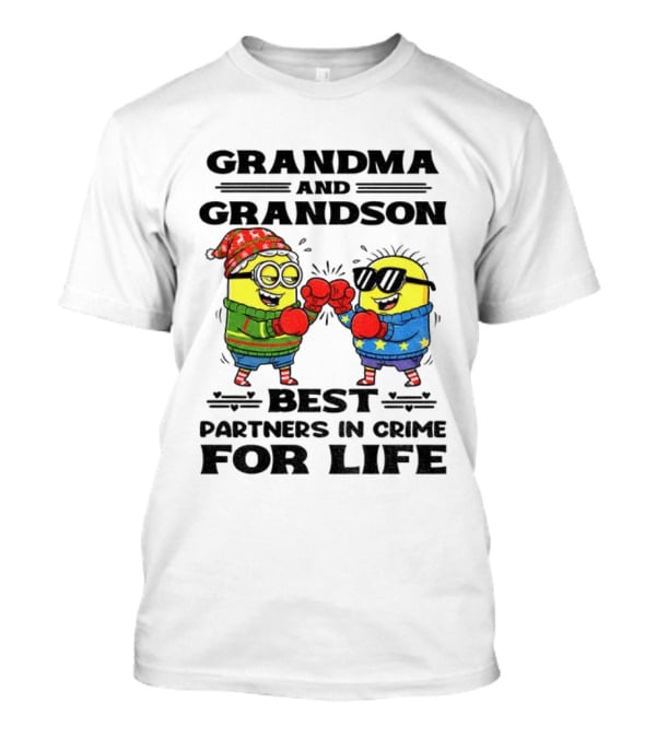 Grandma Grandson Best Partners In Crime For Life Christmas Minions T-Shirt