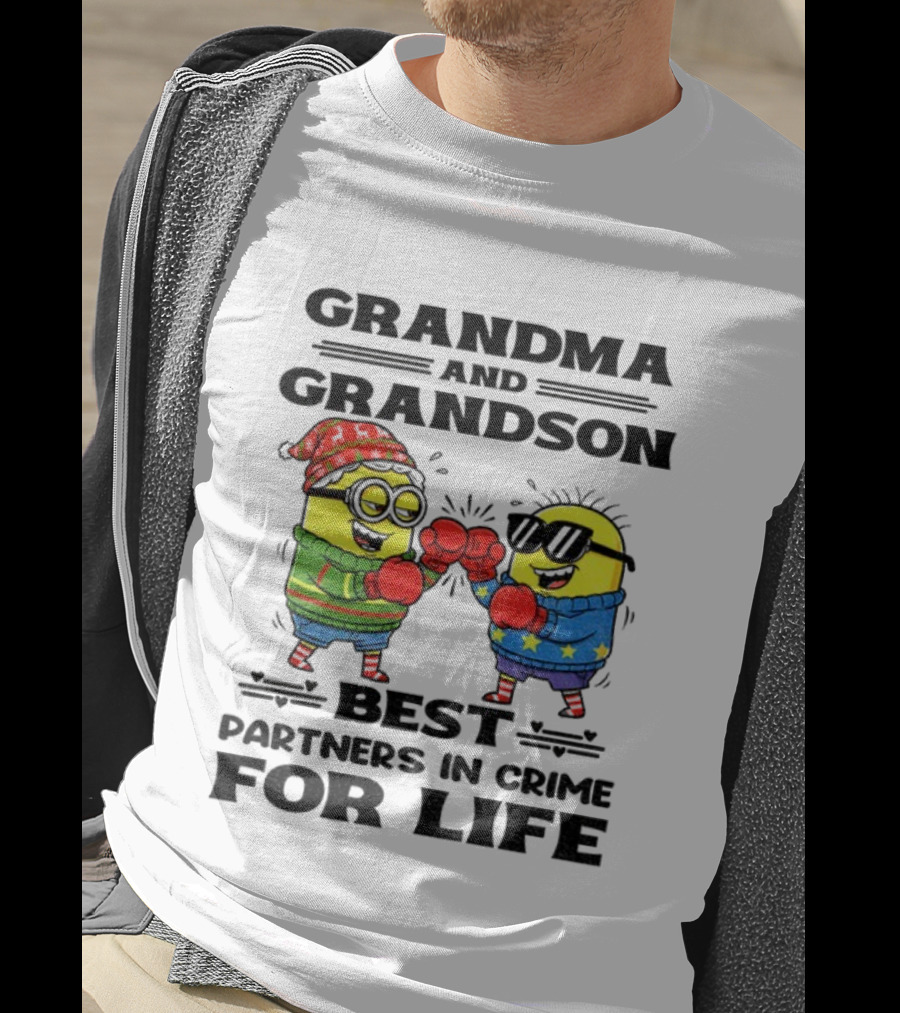 Grandma Grandson Best Partners In Crime For Life Christmas Minions T-Shirt