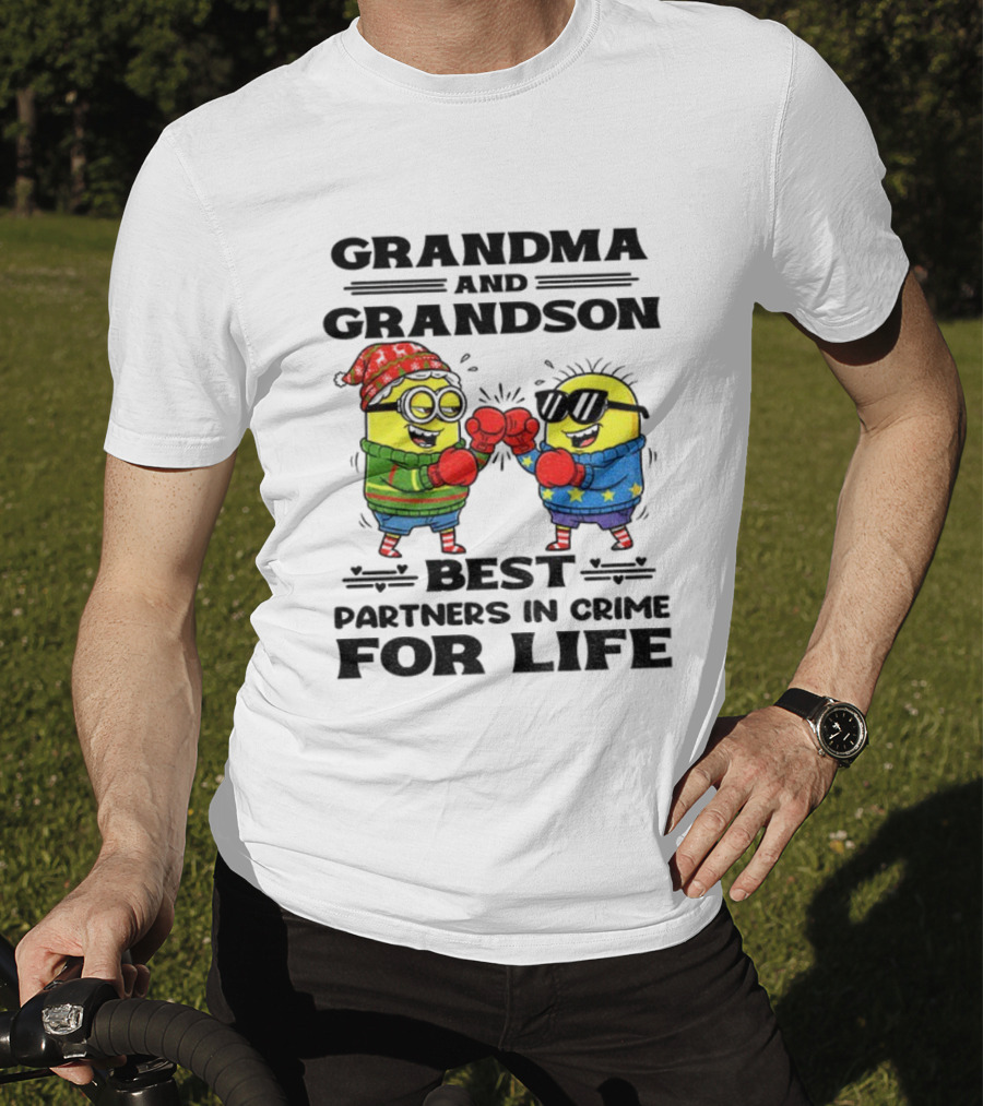 Grandma Grandson Best Partners In Crime For Life Christmas Minions T-Shirt