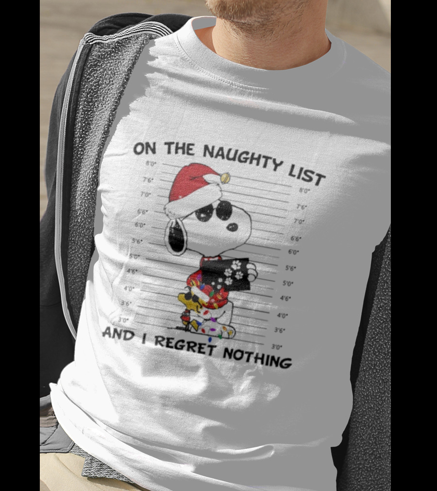 Naughty List Regret Nothing Snoopy Woodstock Christmas Holiday Sweater T-Shirt
