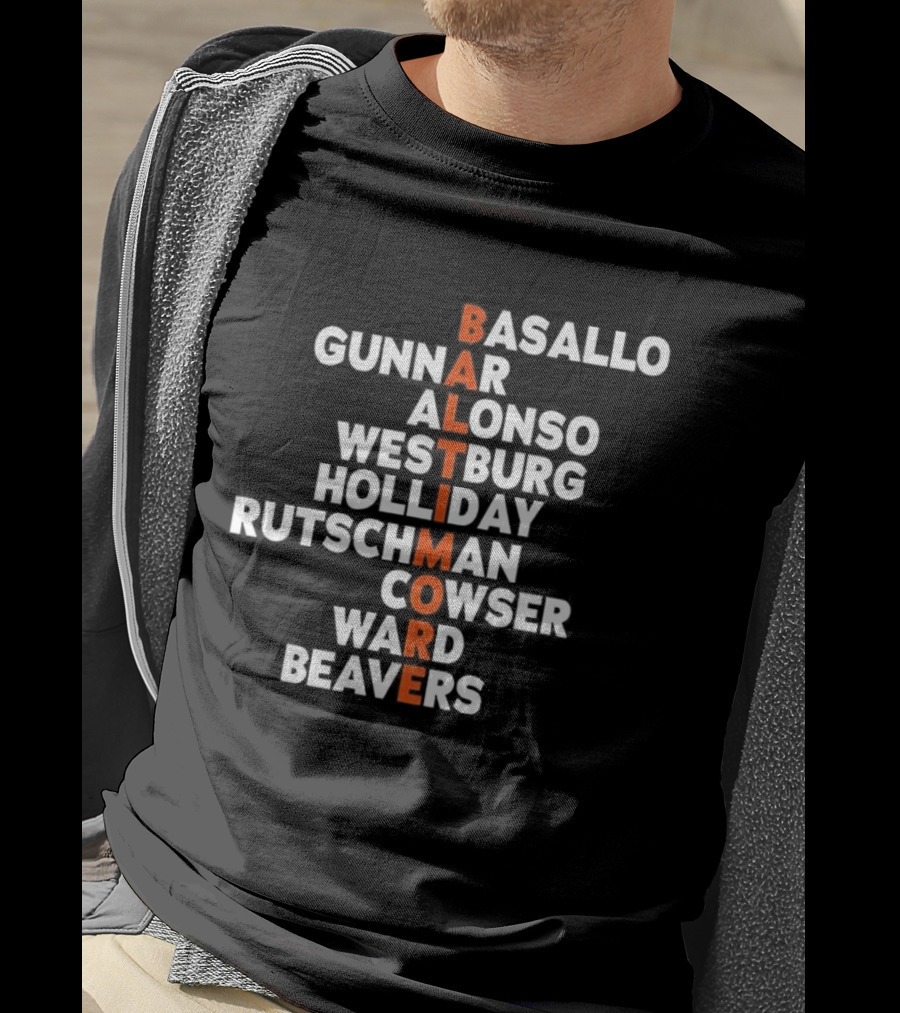 Baltimore Orioles Baseball Player Names Basallo Gunnar Alonso Westburg Holliday Rutschman Cowser Ward Beavers 2026 T-Shirt