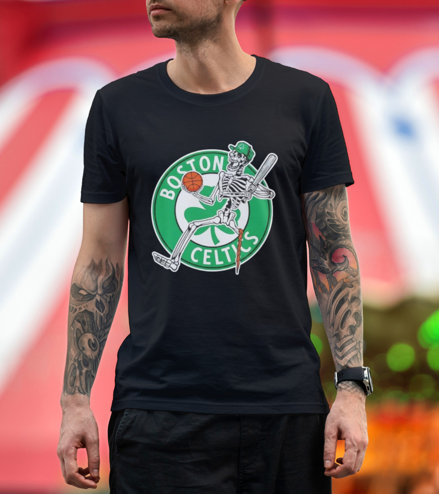 Boston Celtics Skeleton Player Basketball Logo T-Shirt