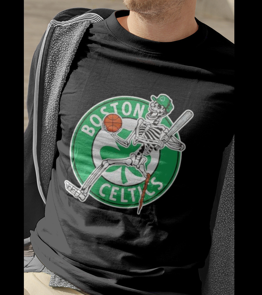 Boston Celtics Skeleton Player Basketball Logo T-Shirt