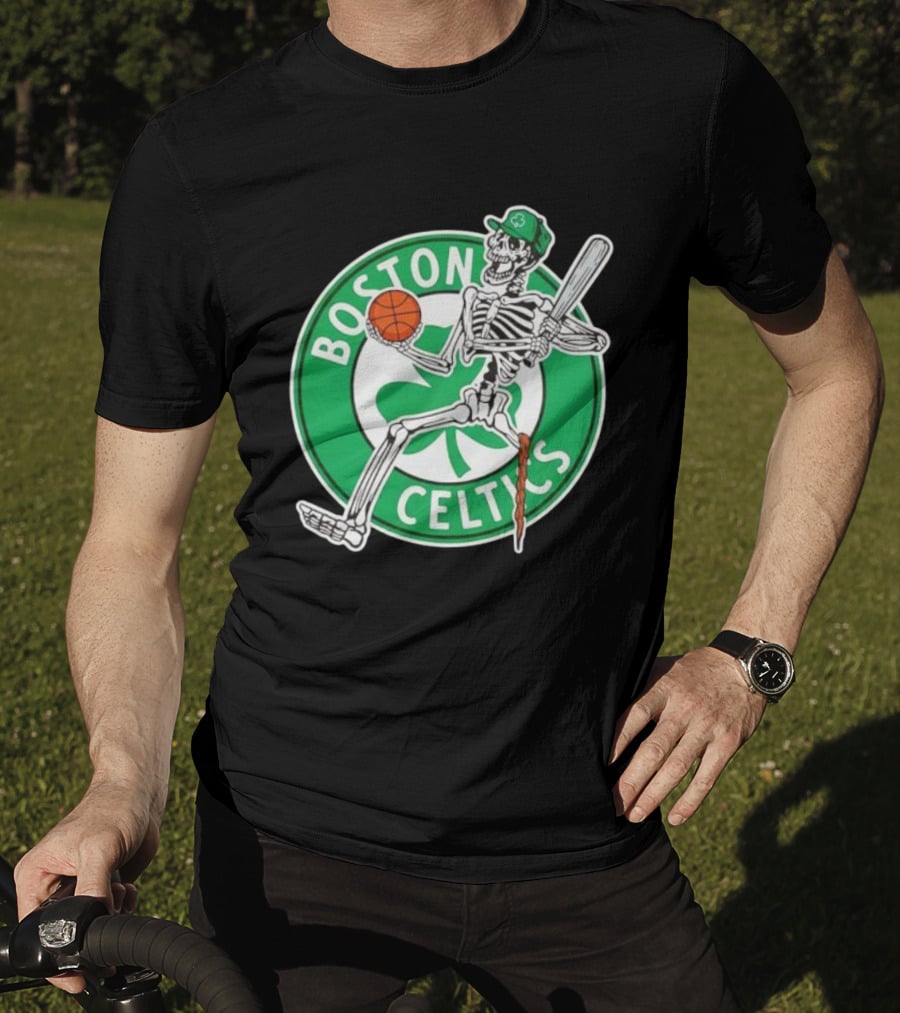 Boston Celtics Skeleton Player Basketball Logo T-Shirt