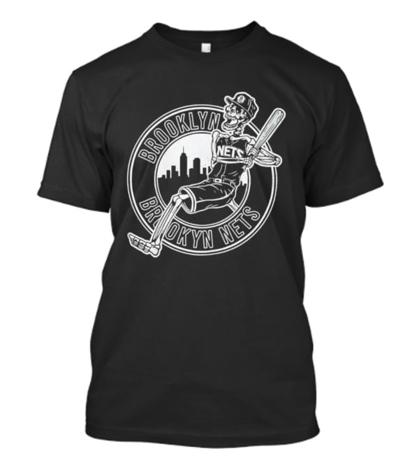 Brooklyn Nets Skeleton Player Baseball Crossover Cityscape T-Shirt