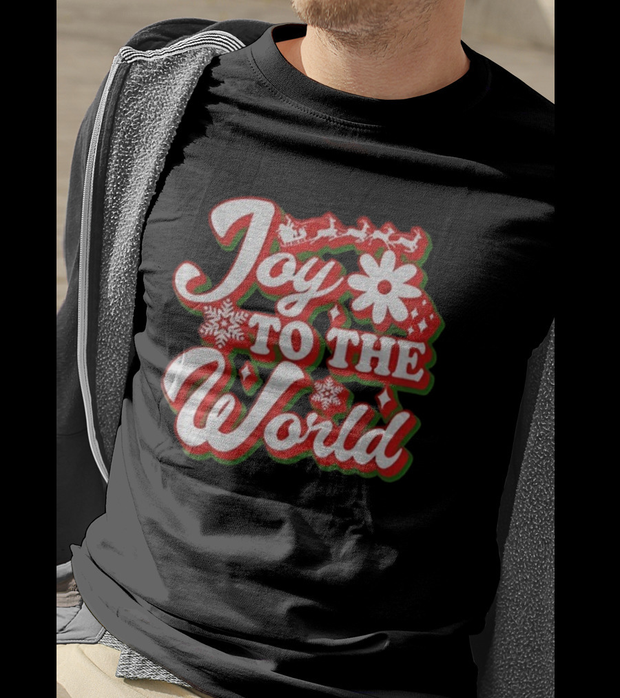 Joy To The World Merry Christmas Santa Sleigh Snowflakes T-Shirt